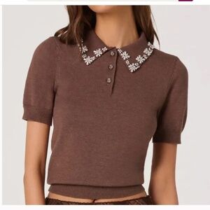 Astr Polo Sweater with Embellished Collar
